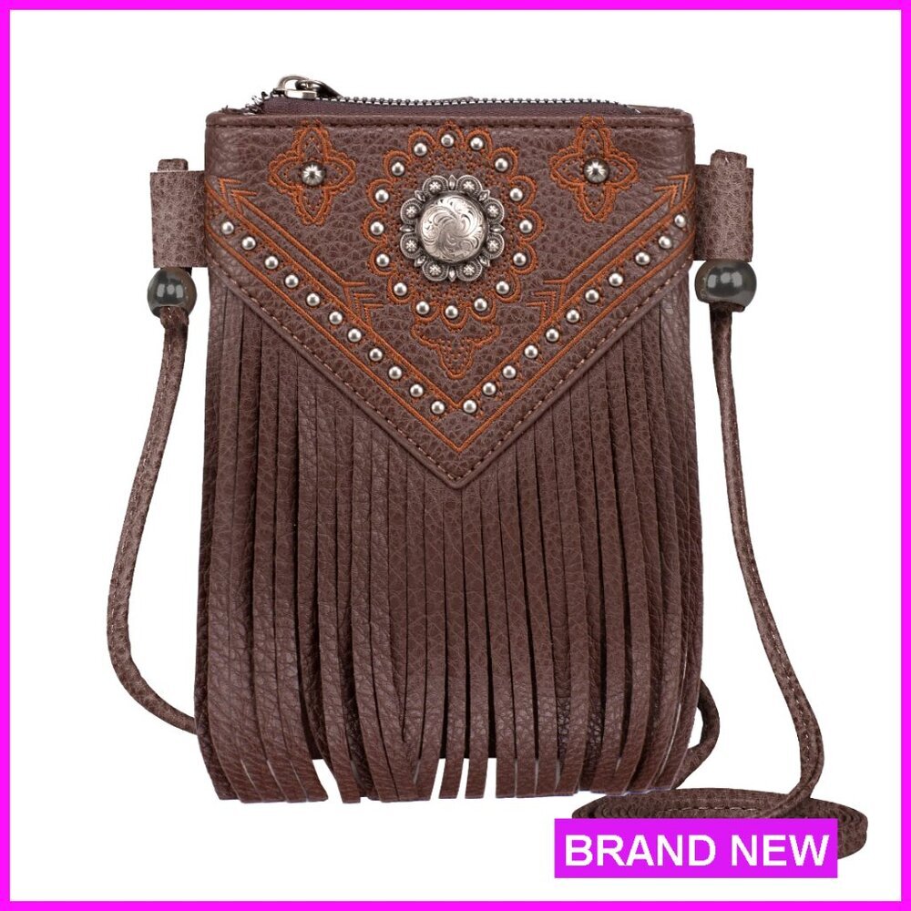 Small Crossbody Phone Purse with Fringe and Studs